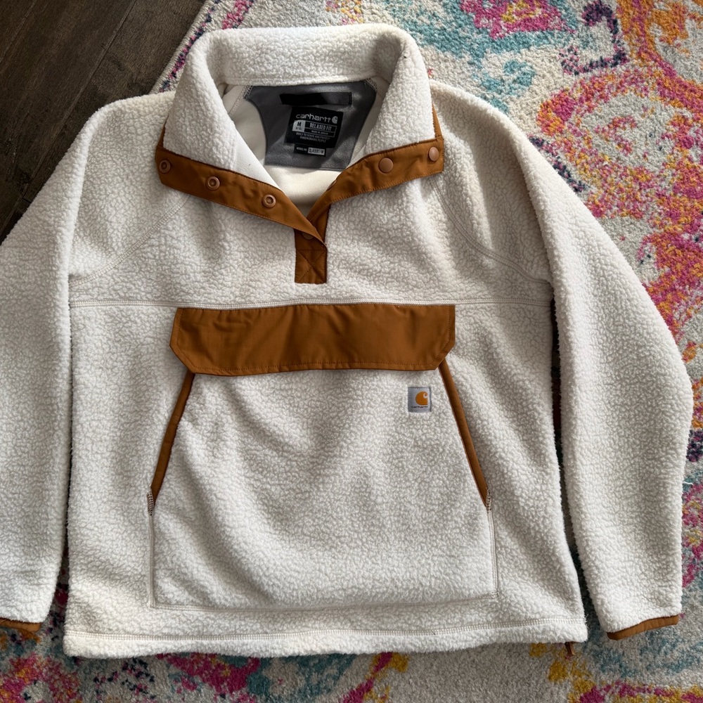 Carhartt Cream Sherpa Pullover with Brown Trim
